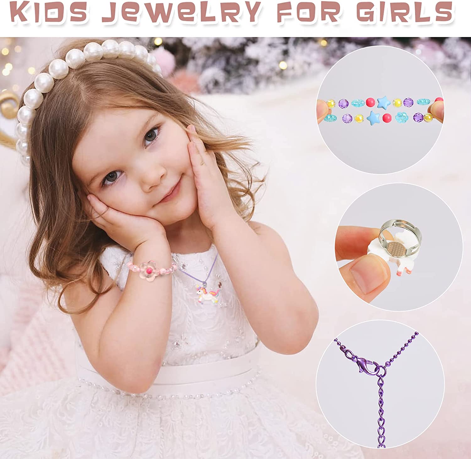 Sytle-carry 19 Pcs Kids Jewelry for Girls, Toddlers Necklaces Bracelets and Rings Set, Cute Charm Play Jewelry Set, Toys for Girls 3-6 Years, Kids